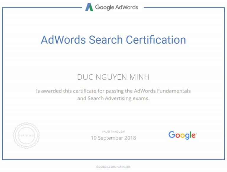 A new certification added to my profile – now people can trust me when I say I can do Google Adwords Search!